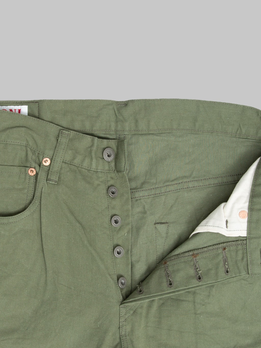 ONI Denim 271-SVCOL Just Right Straight Selvedge Chino Cloth Olive Jeans