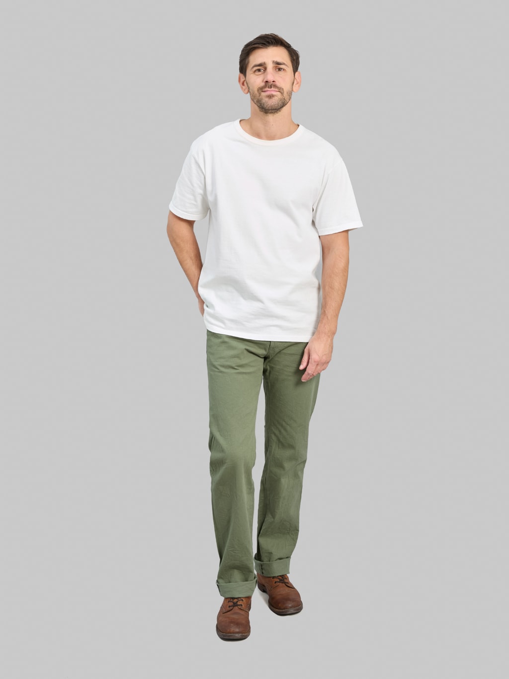 ONI Denim 271-SVCOL 8oz Selvedge Chino Twill Straight Jeans Olive