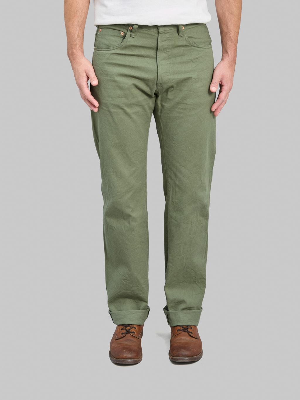 ONI Denim 271-SVCOL Just Right Straight Selvedge Chino Cloth Olive Jeans
