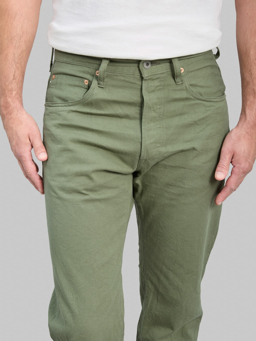 ONI Denim 271-SVCOL Just Right Straight Selvedge Chino Cloth Olive Jeans