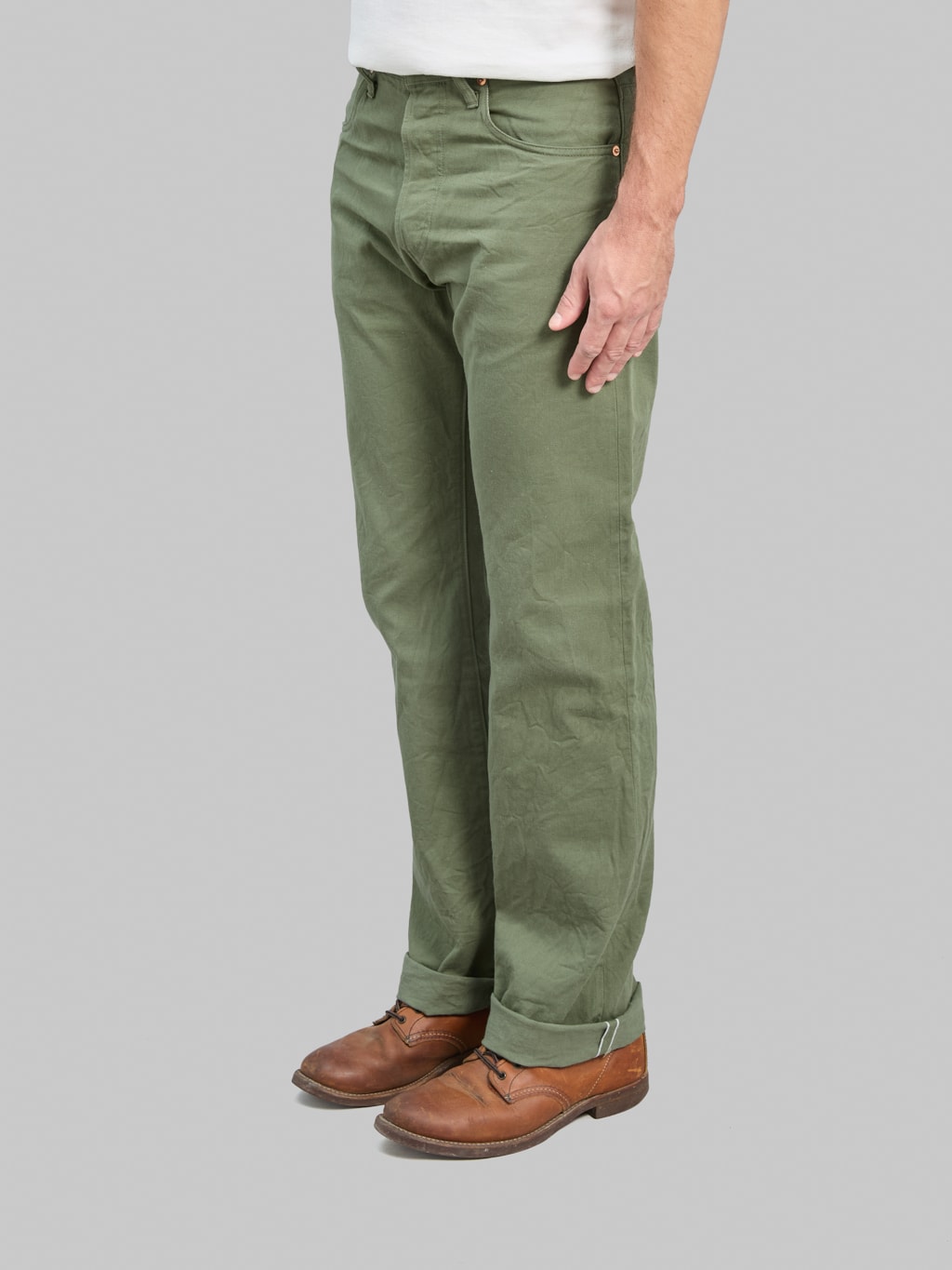 ONI Denim 271-SVCOL Just Right Straight Selvedge Chino Cloth Olive Jeans