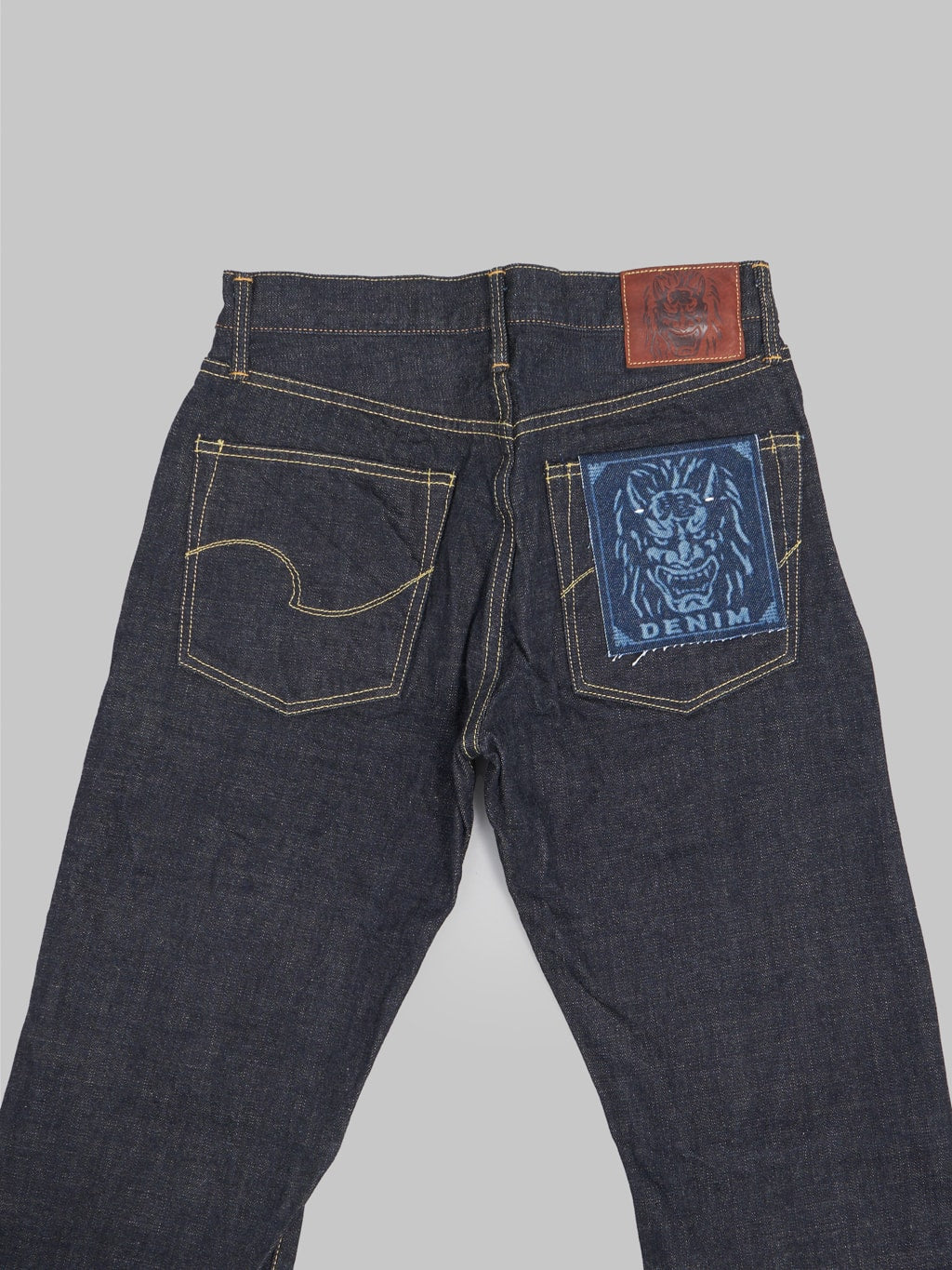 oni denim 288 indigo beige 14oz selvedge jeans regular straight back details