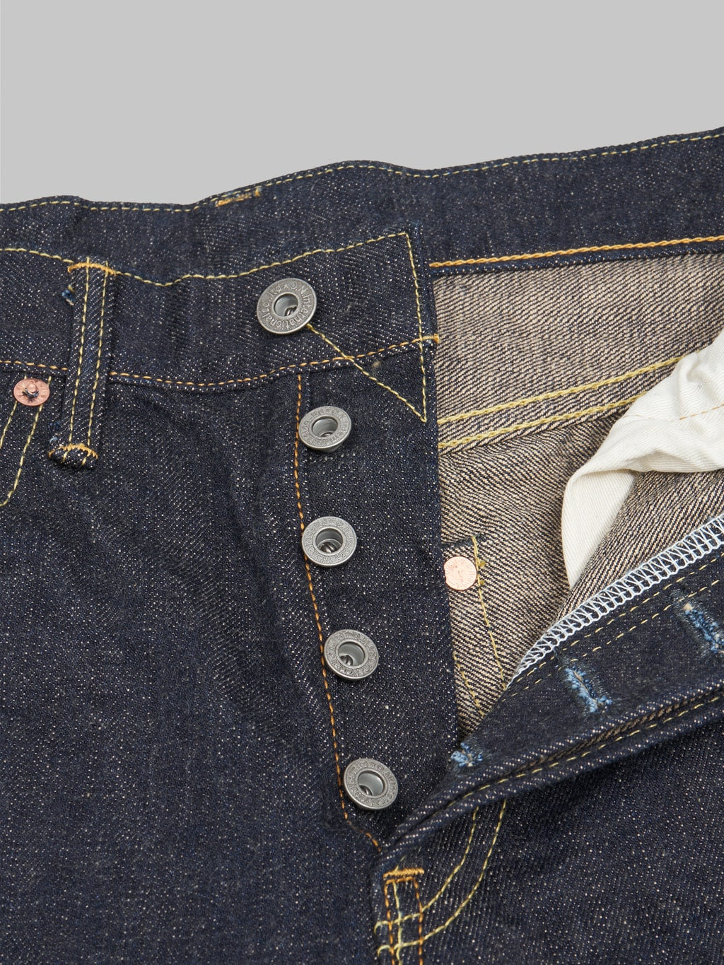 oni denim 288 indigo beige 14oz selvedge jeans regular straight buttons