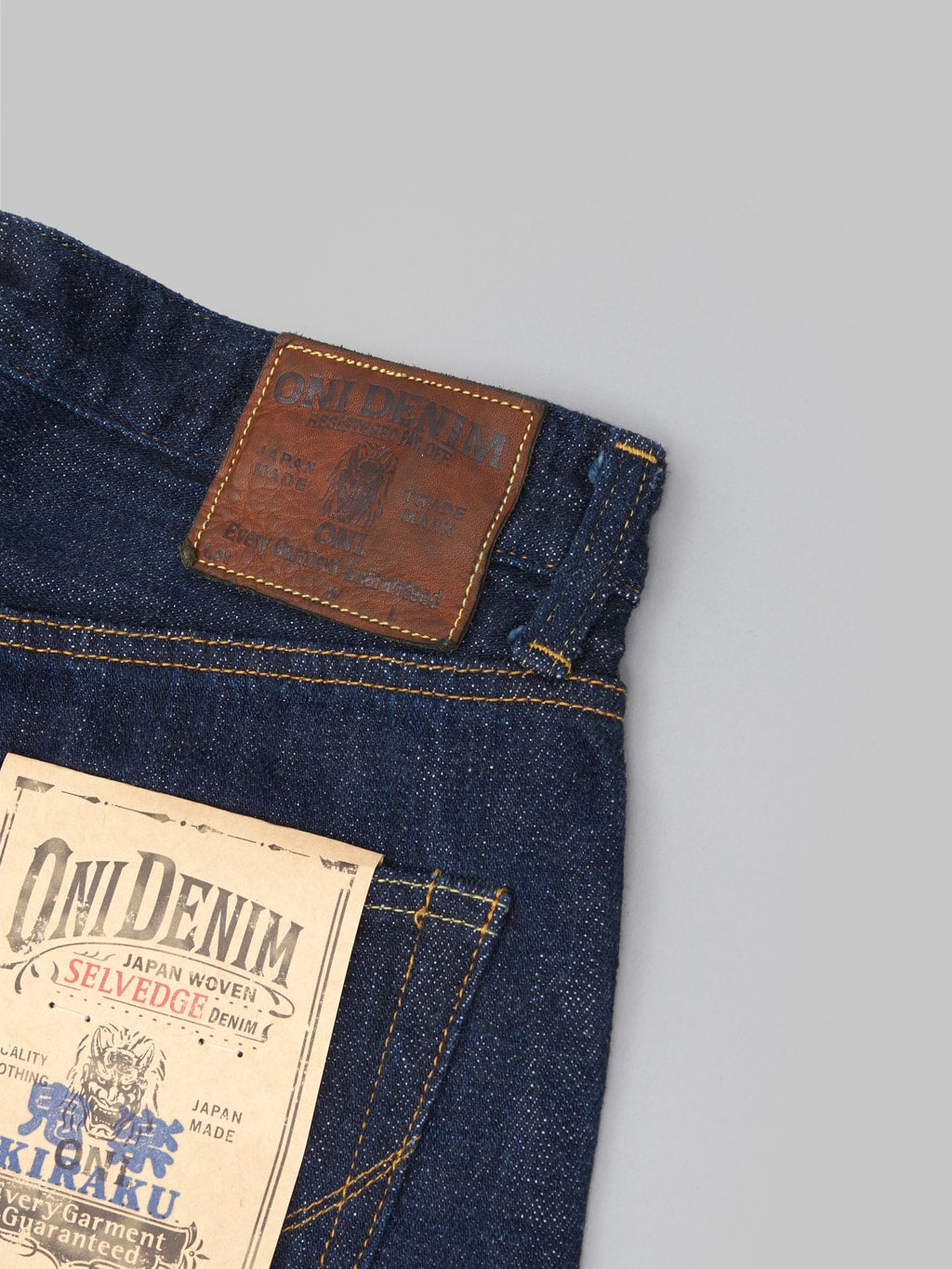 oni denim 702 kiraku ladies 12oz selvedge jeans leather patch