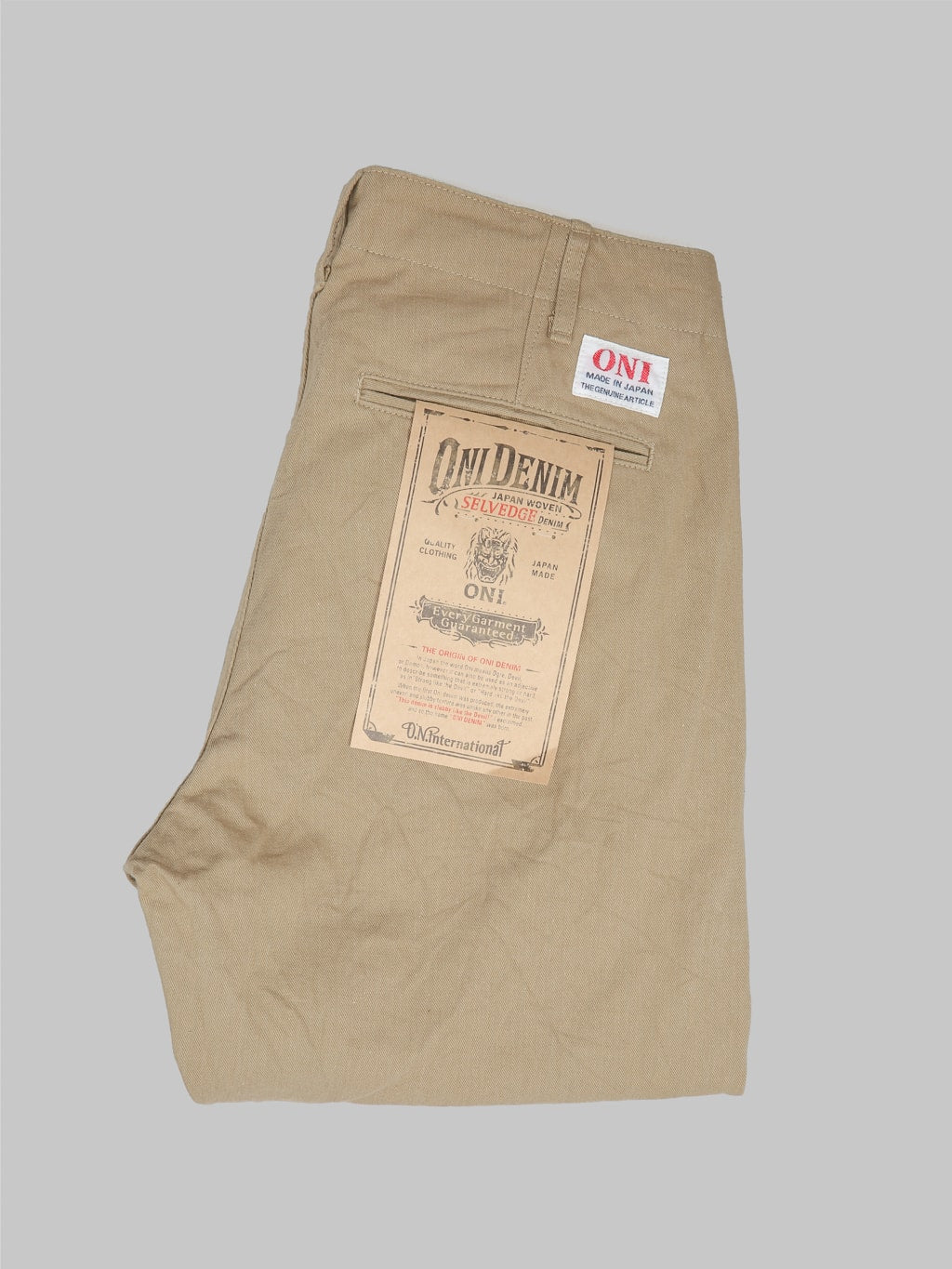 oni 737 selvedge chino trouser khaki beige wide made in japan