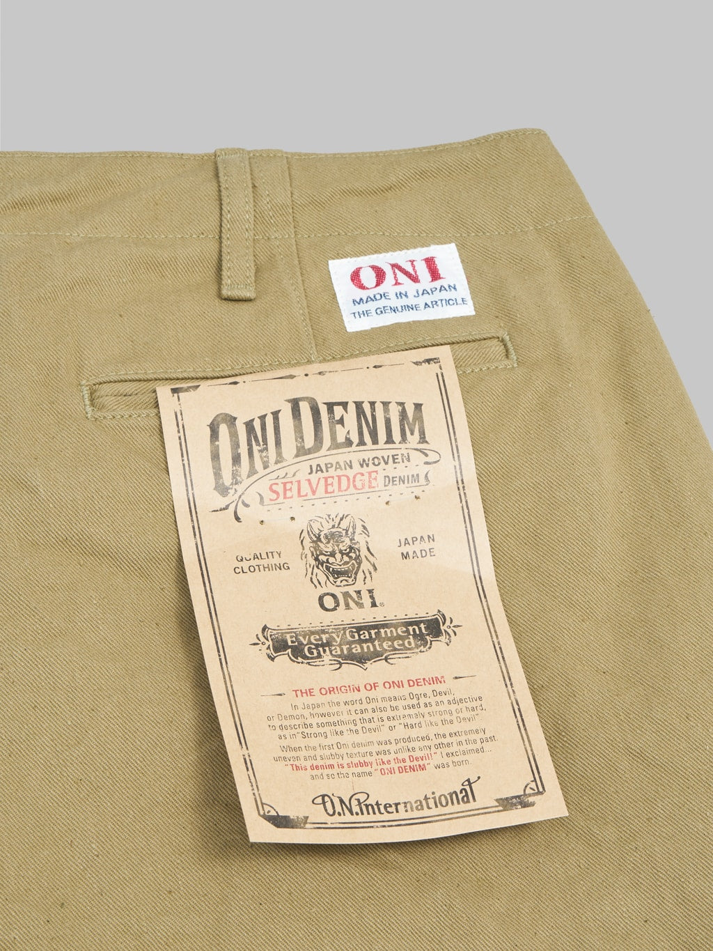 oni 777 british drill wide selvedge trousers pocket flasher