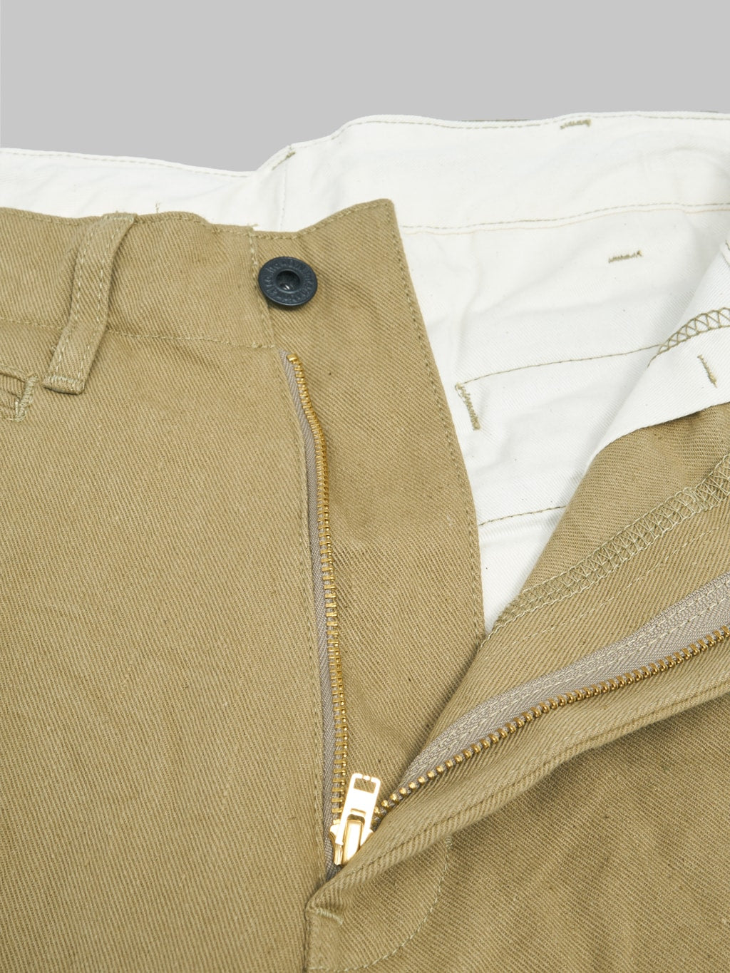 oni 777 british drill wide selvedge trousers zip