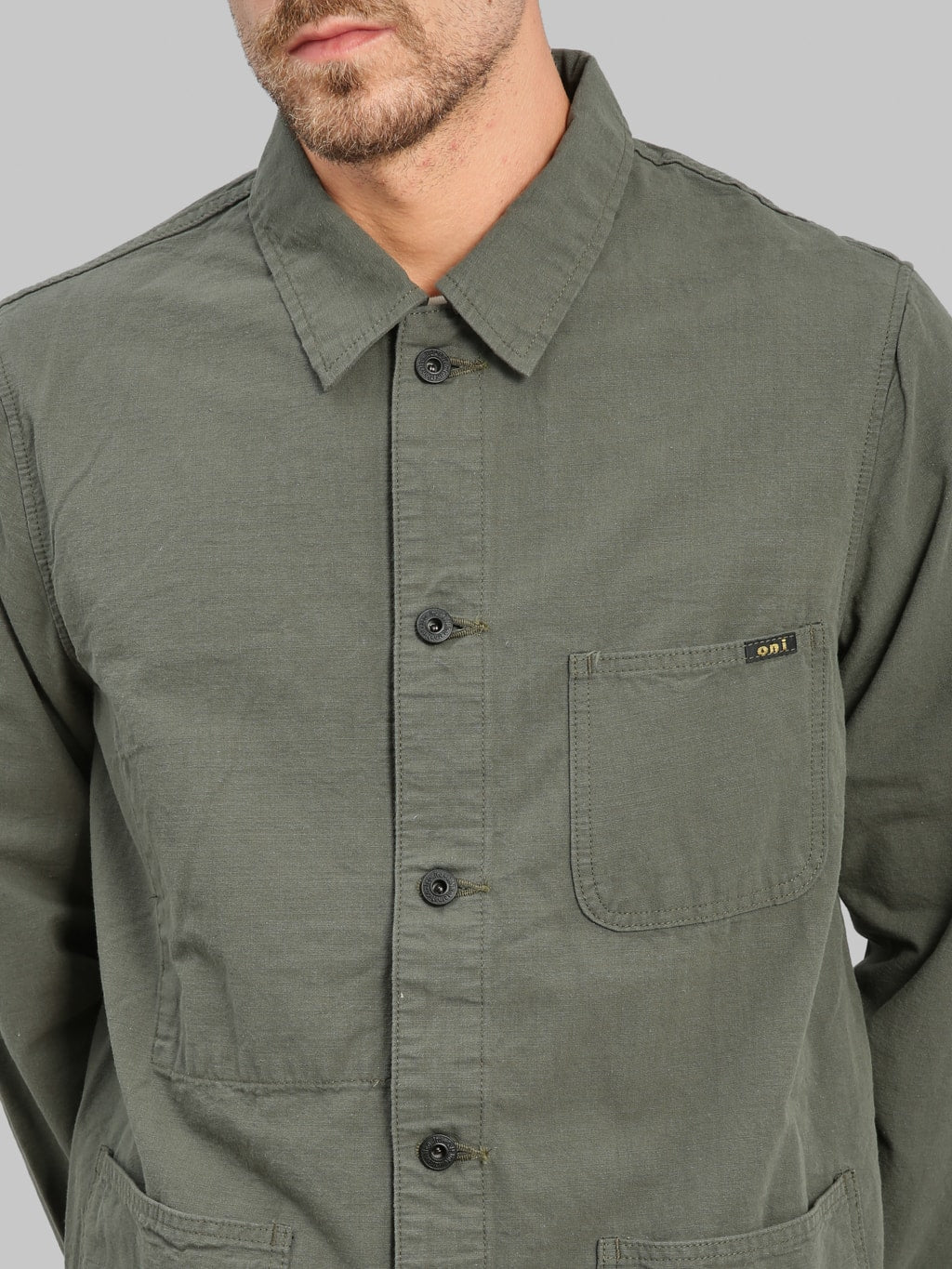ONI Denim 03500 8GG Beta Chambray Green Gray 8oz Coverall chest