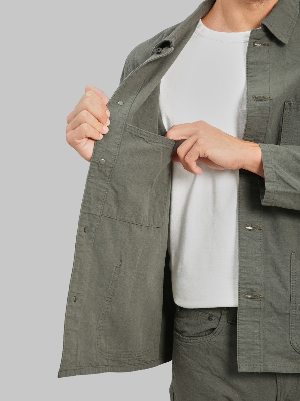 ONI Denim 03500 8GG Beta Chambray Green Gray 8oz Coverall interior pocket