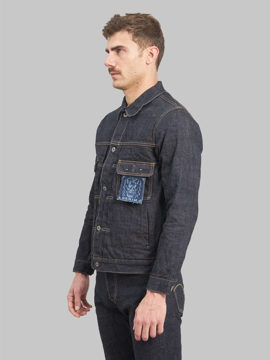 oni denim indigo beige 14oz type 2 jacket side fit