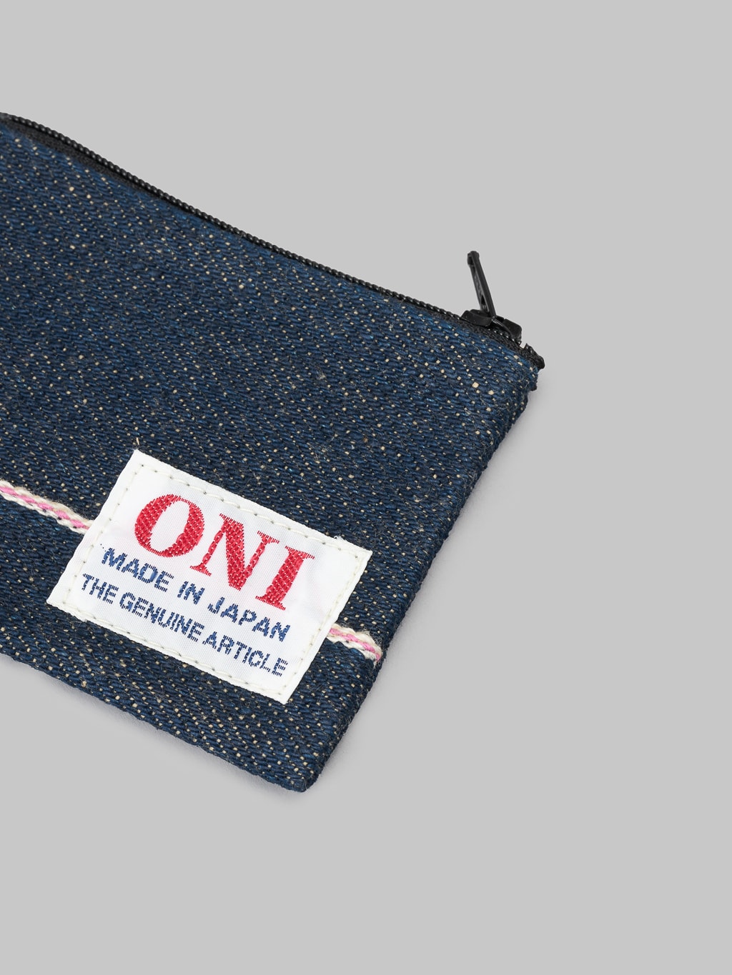 Oni denim selvedge coin pouch pink stitching