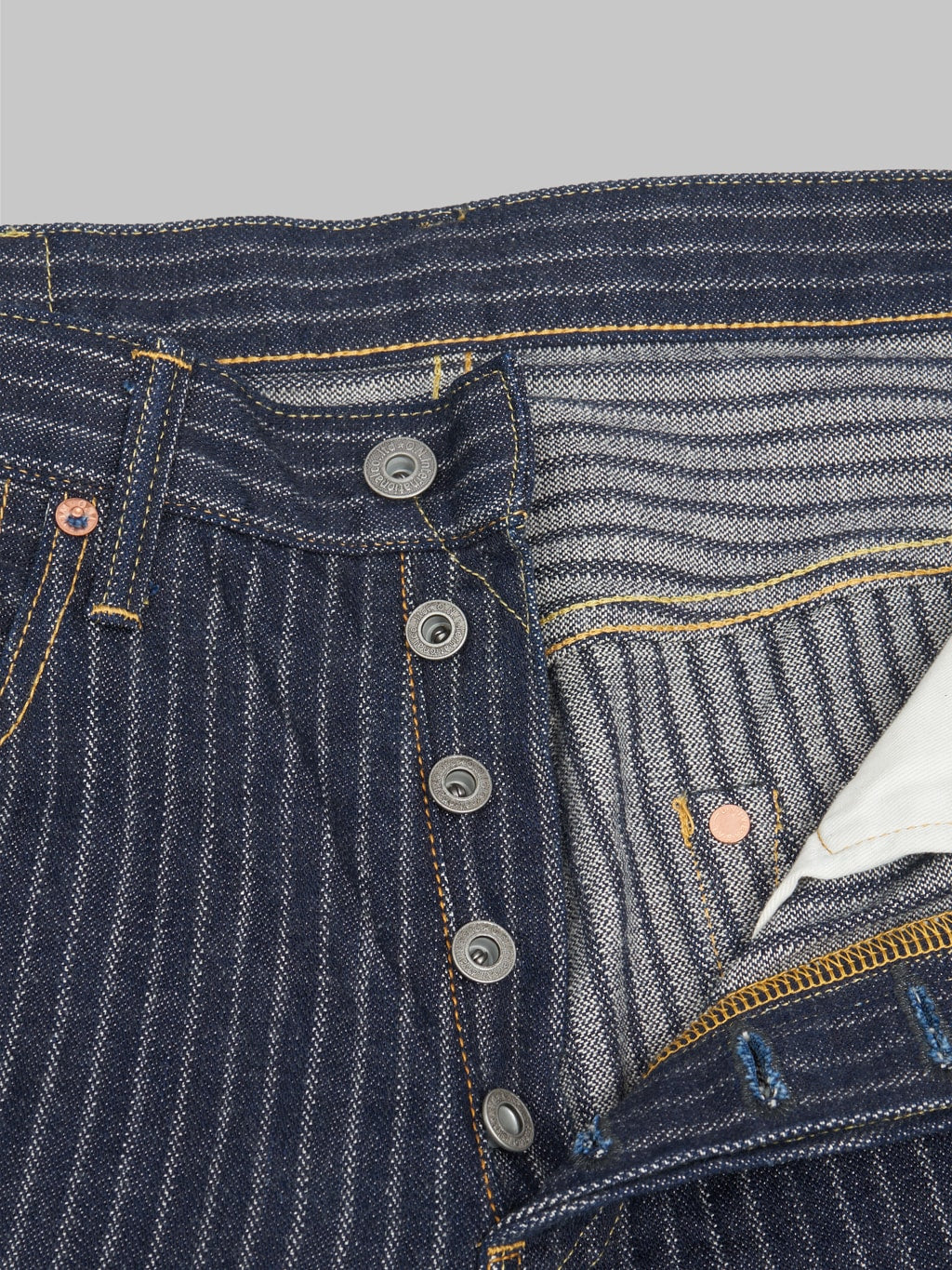 oni drop needle stitching  jacquard striped relax straight selevdge jeans buttons