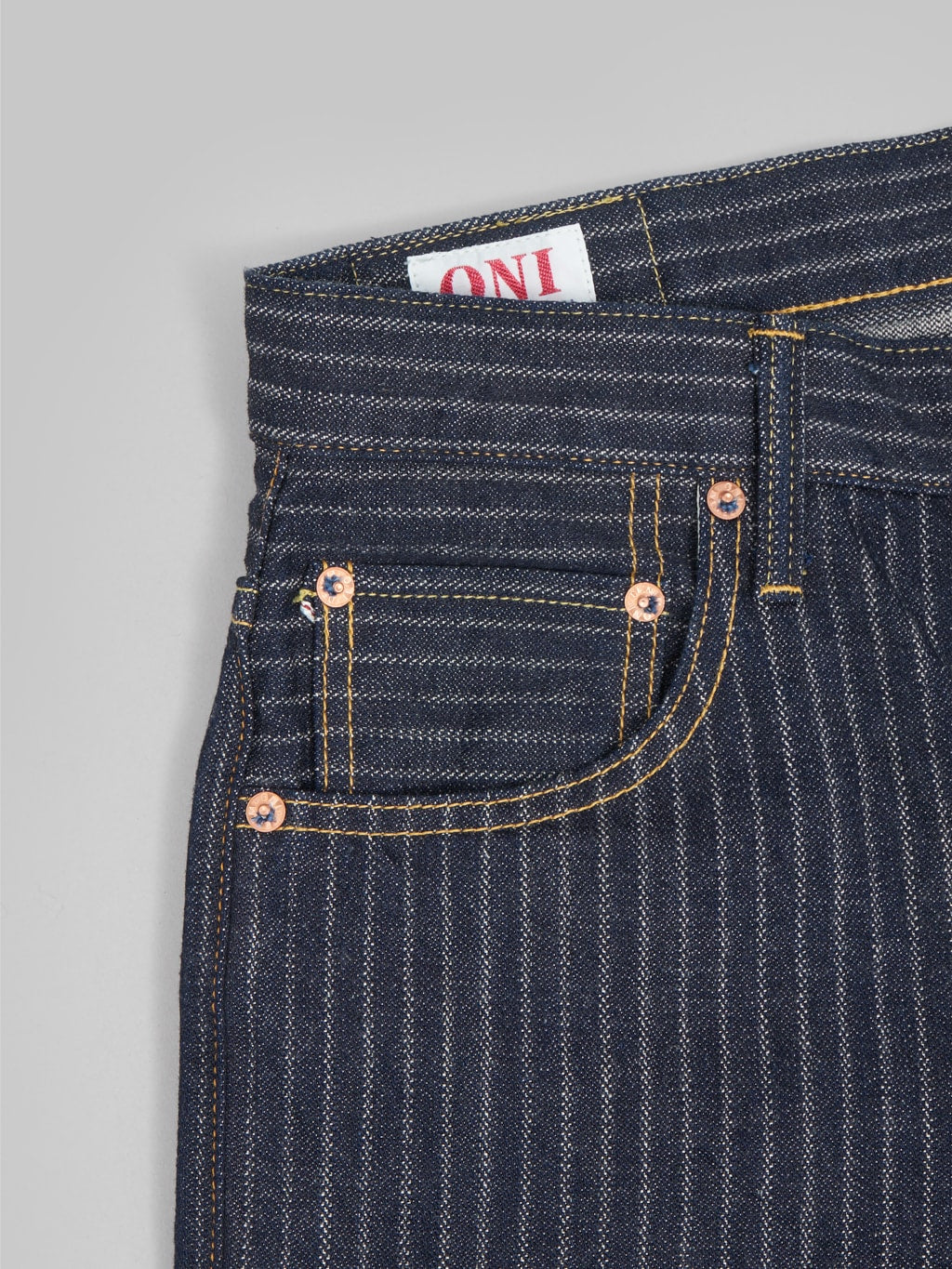 oni drop needle stitching  jacquard striped relax straight selevdge jeans coin pocket