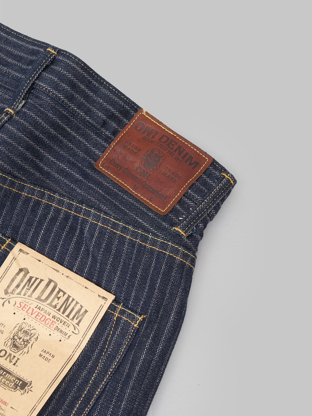 oni drop needle stitching  jacquard striped relax straight selevdge jeans leather patch