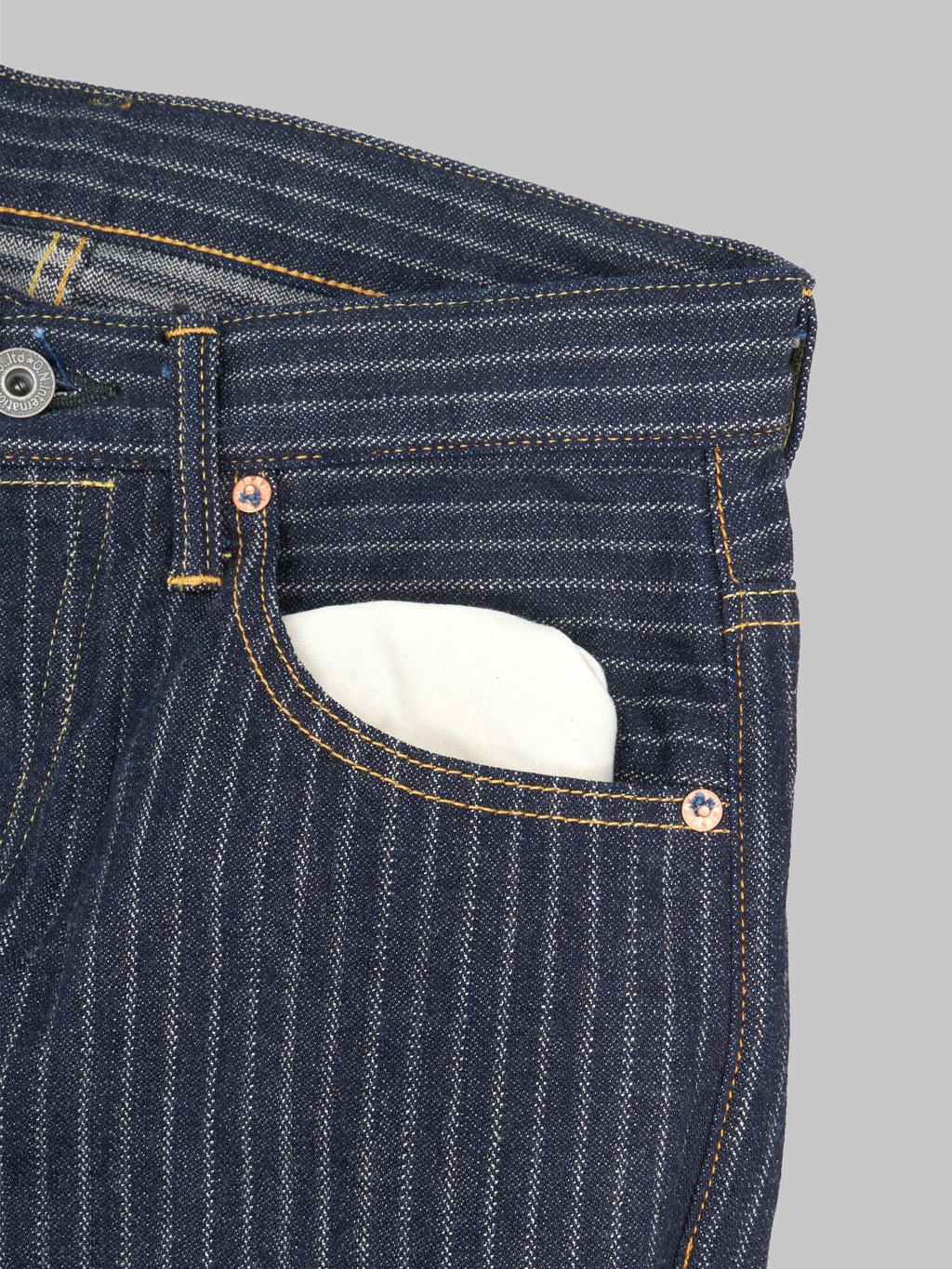 oni drop needle stitching  jacquard striped relax straight selevdge jeans pocket interior