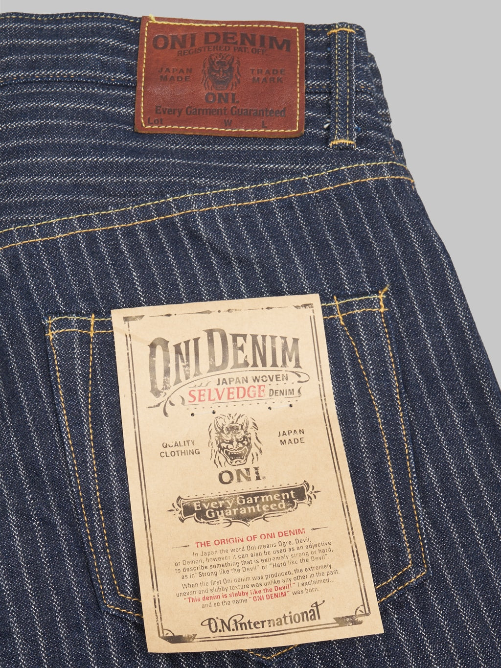 oni drop needle stitching  jacquard striped relax straight selevdge jeans back pocket