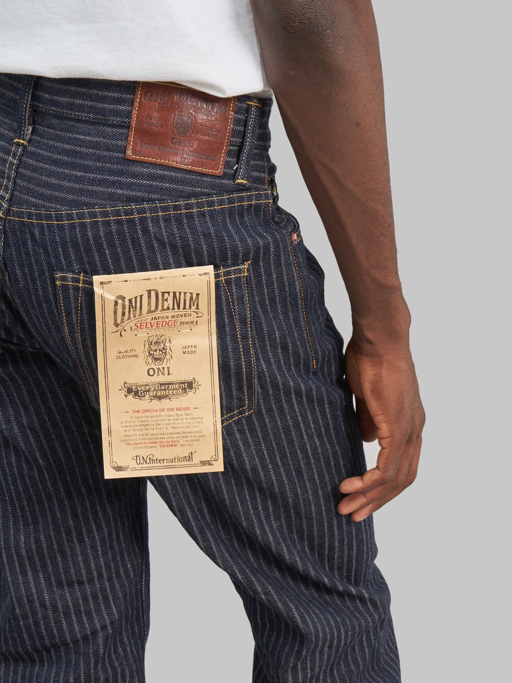 oni drop needle stitching  jacquard striped relax straight selevdge jeans pocket flasher