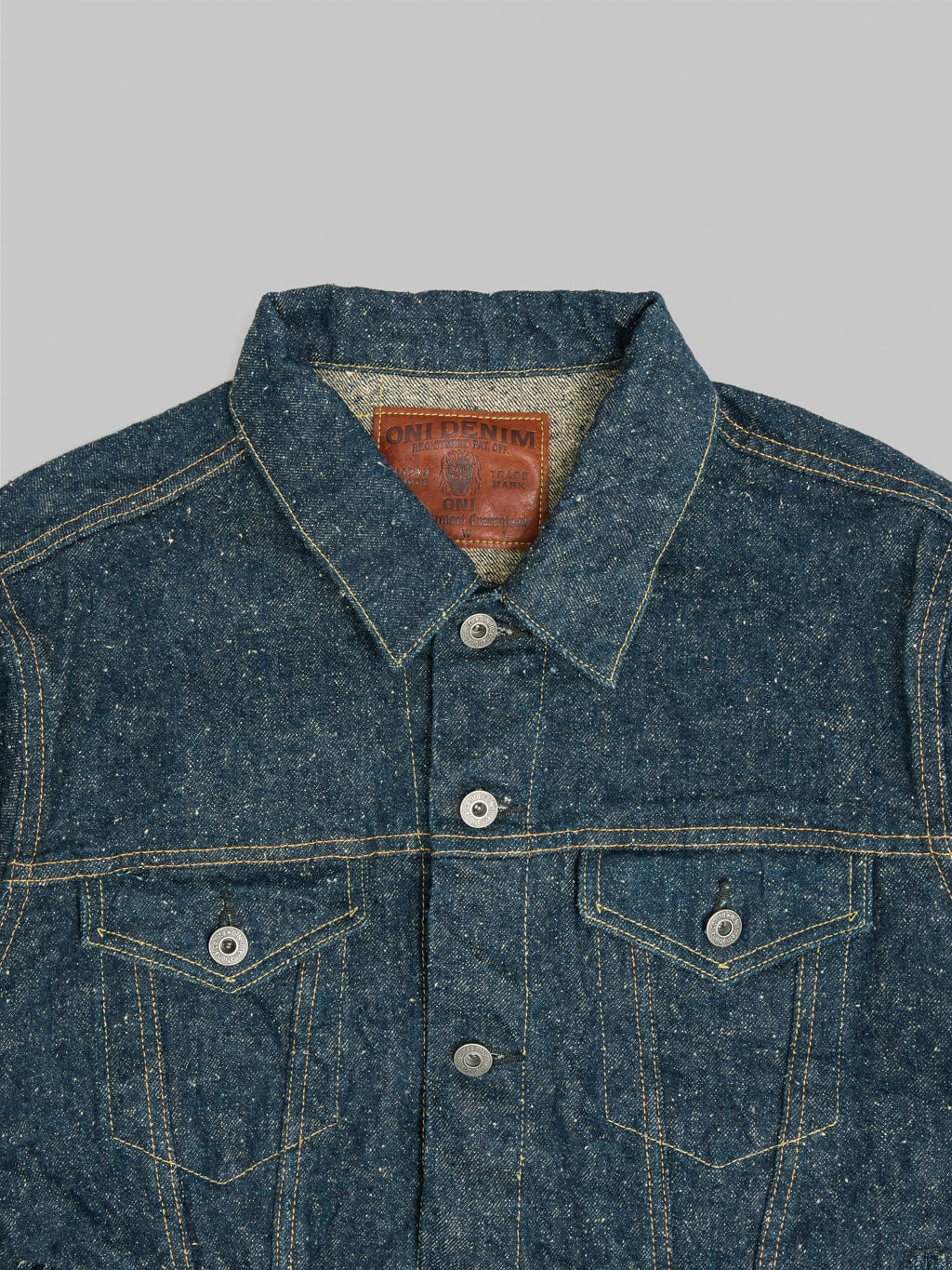 oni kabuki crushed concrete denim type 3 selvedge jacket chest pockets