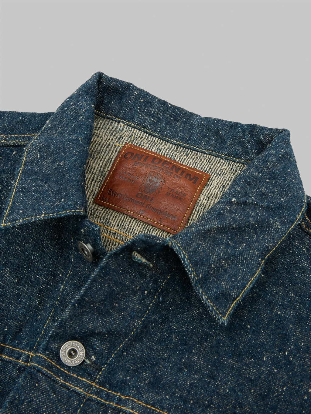 oni kabuki crushed concrete denim type 3 selvedge jacket leather patch