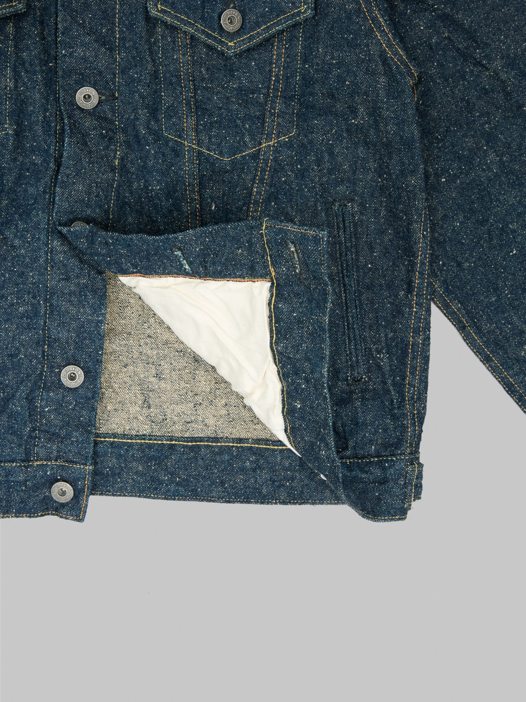 oni kabuki crushed concrete denim type 3 selvedge jacket interior