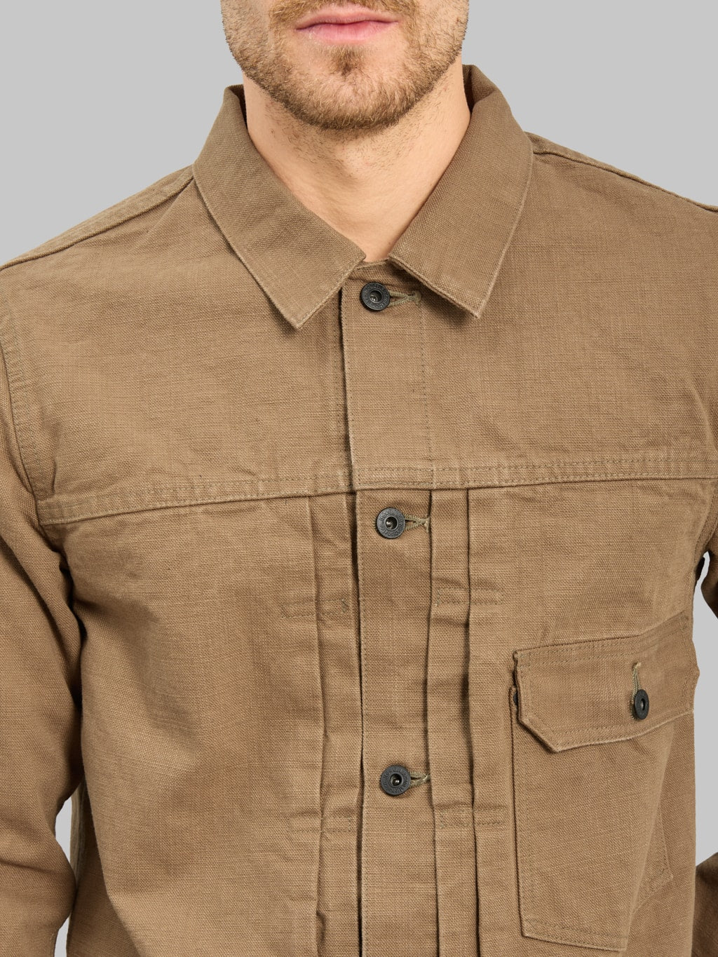 ONI Denim 01507L HOXBRK 13oz Type Ⅰ Jacket Brown Khaki chest pocket