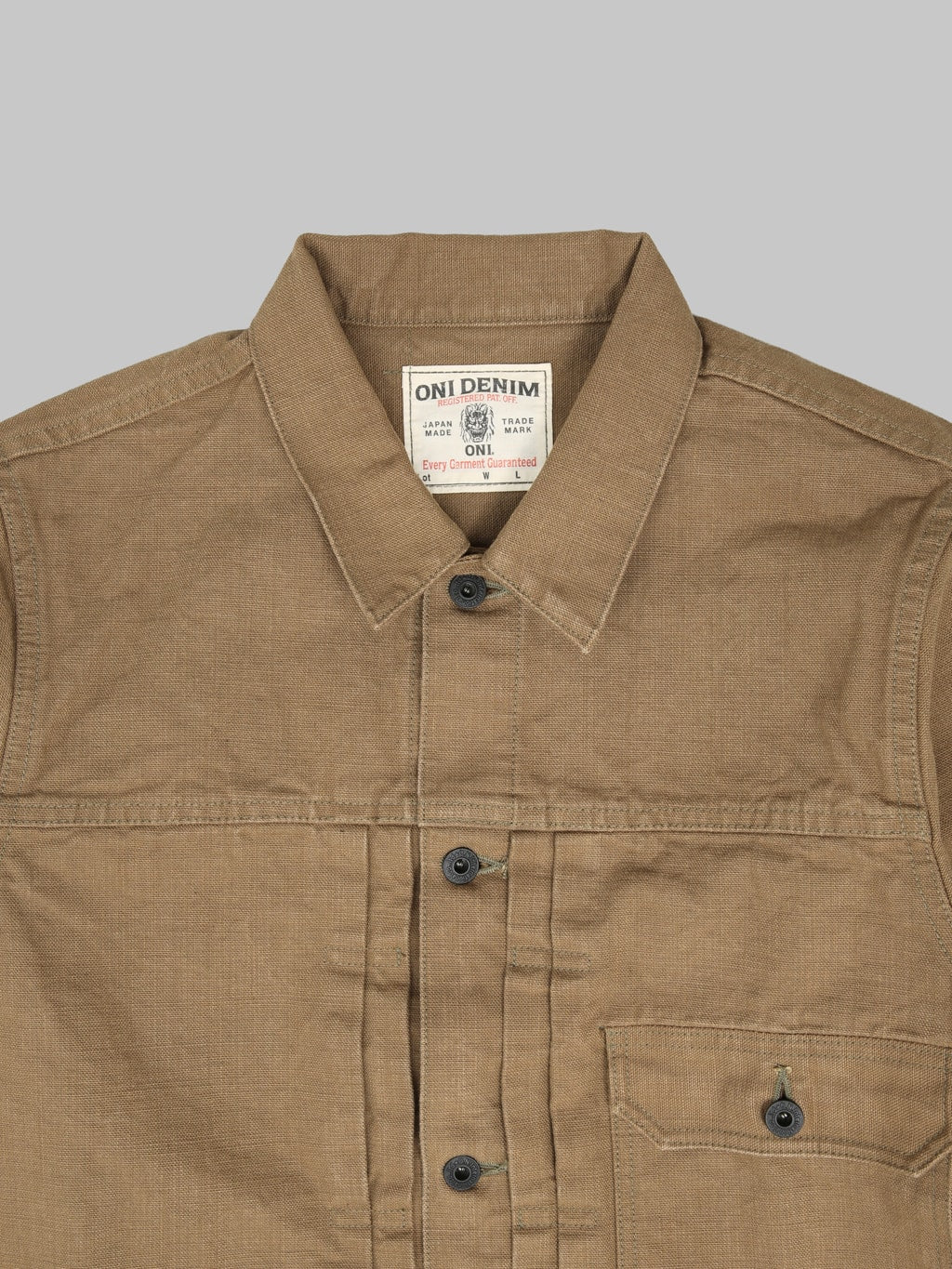 ONI Denim 01507L HOXBRK 13oz Type Ⅰ Jacket Brown Khaki collar