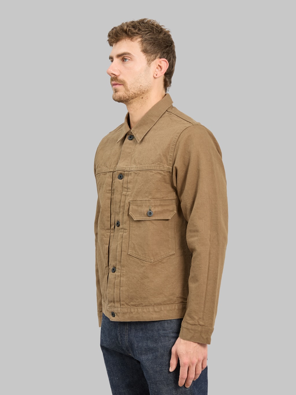 ONI Denim 01507L HOXBRK 13oz Type Ⅰ Jacket Brown Khaki styled