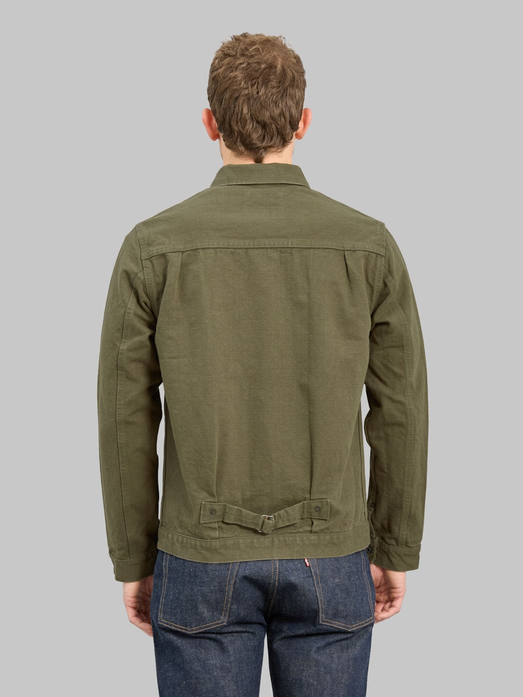 ONI Denim 01507L HOXOLB 13oz Jacket Olive Brown back fit