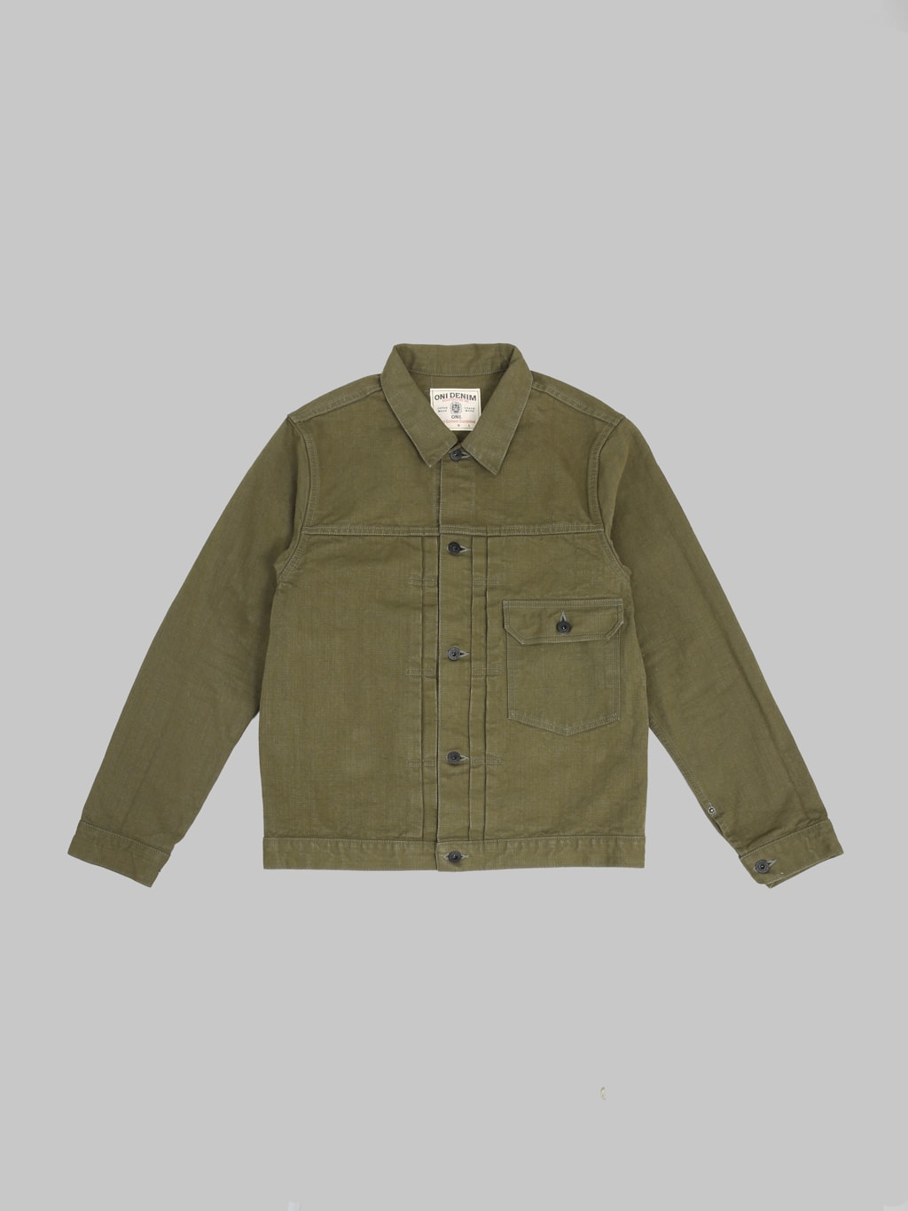 ONI Denim 01507L HOXOLB 13oz Jacket Olive Brown front