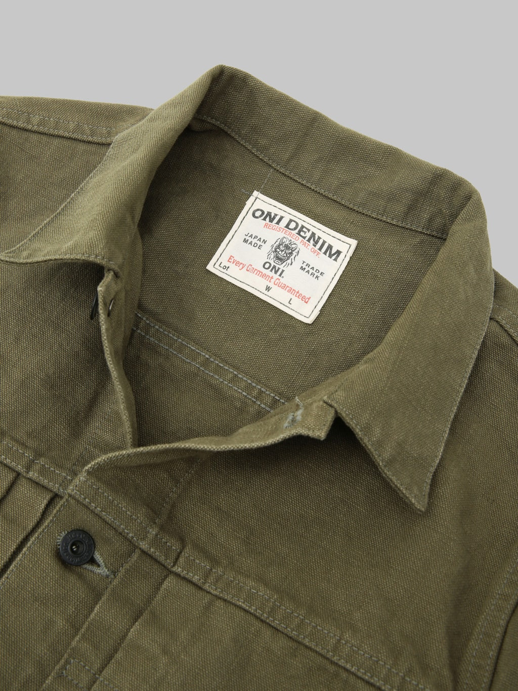 ONI Denim 01507L HOXOLB 13oz Jacket Olive Brown label tag
