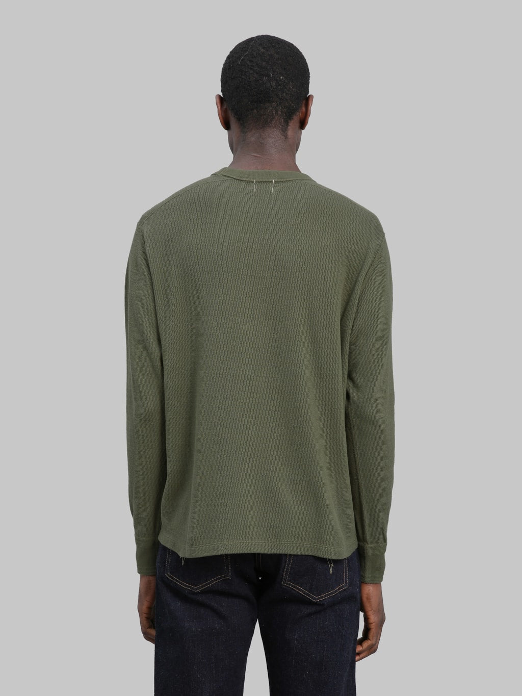 Loop & Weft Supima Long Honeycomb Knit Crewneck Thermal Army Olive - Redcast Heritage Co.