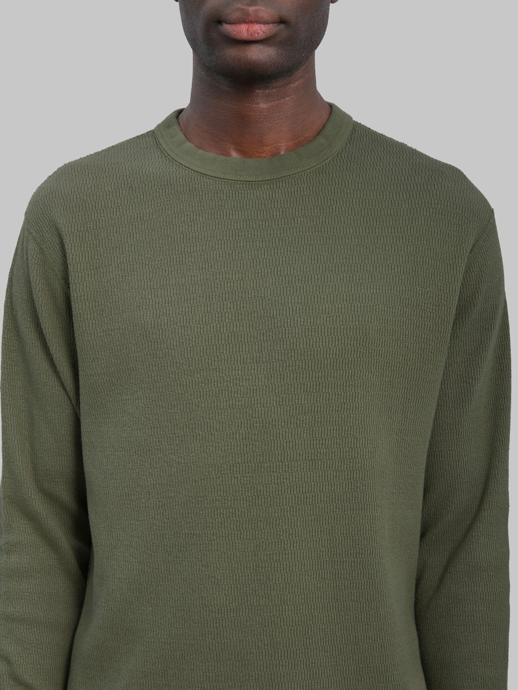 Loop & Weft Supima Long Honeycomb Knit Crewneck Thermal Army Olive - Redcast Heritage Co.