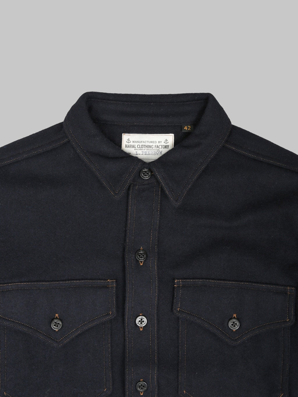 Pherrows 25W P30 1930s CPO Shirt Dark Navy collar