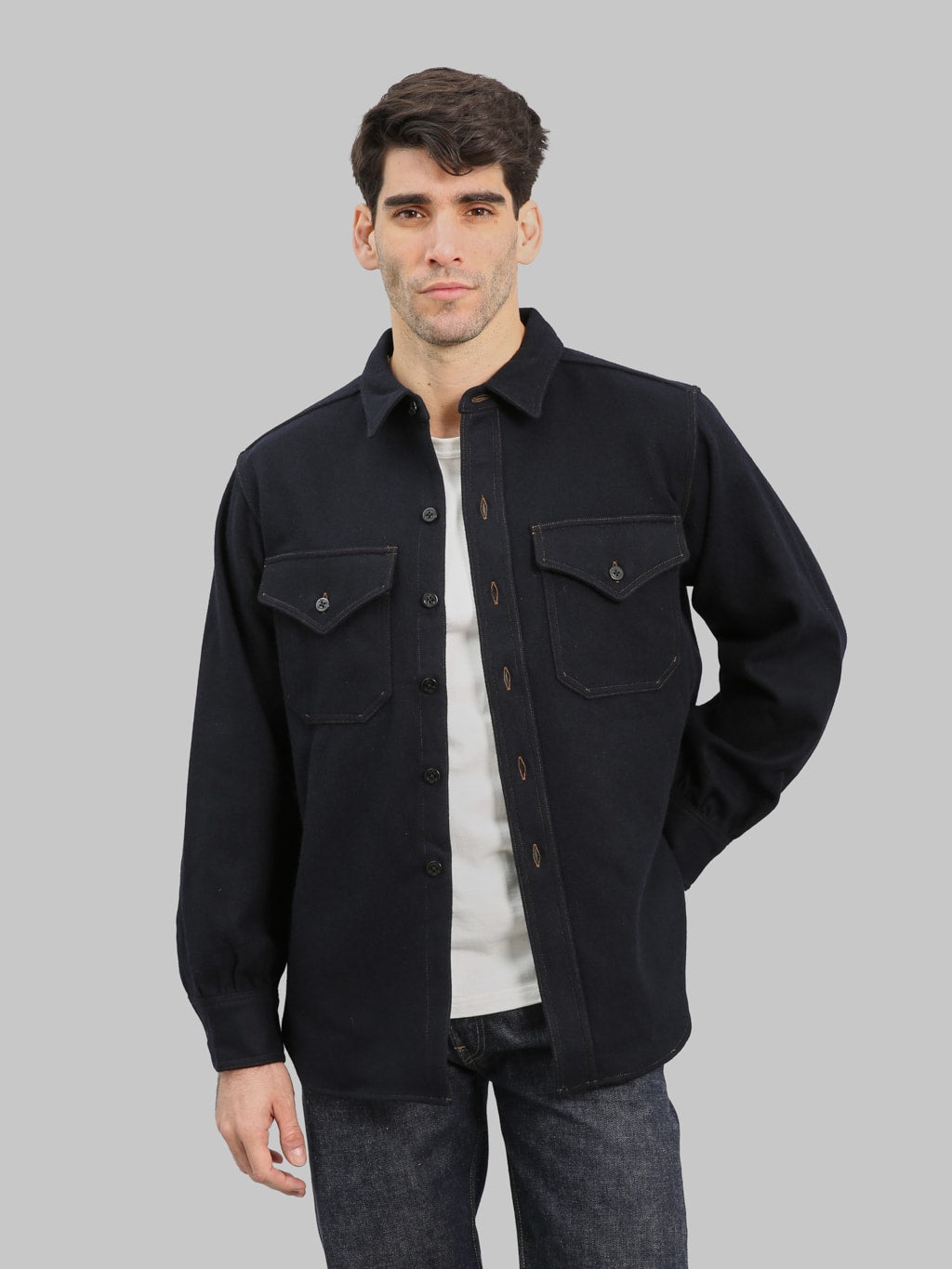 Pherrow's 1930s CPO Shirt Dark Navy Wool Military Shirt