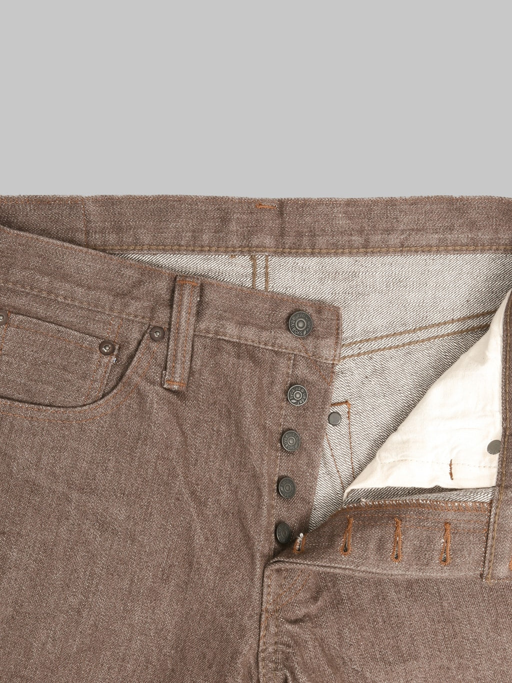 Pure Blue Japan BR019 Sulfur Brown Relaxed Tapered Jeans buttons
