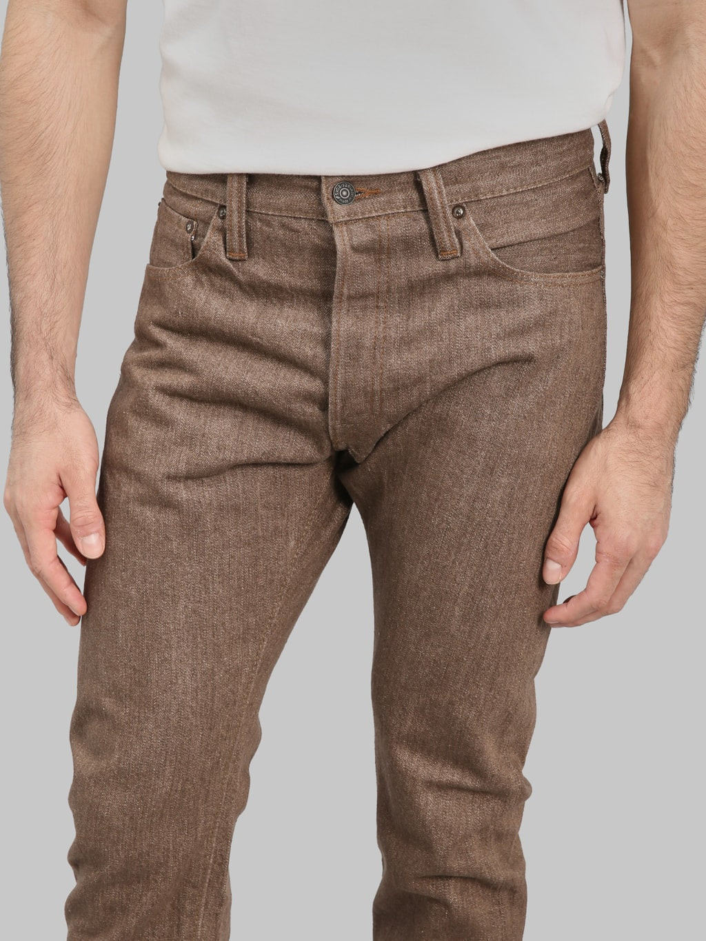 Pure Blue Japan BR019 Sulfur Brown Relaxed Tapered Jeans inseam