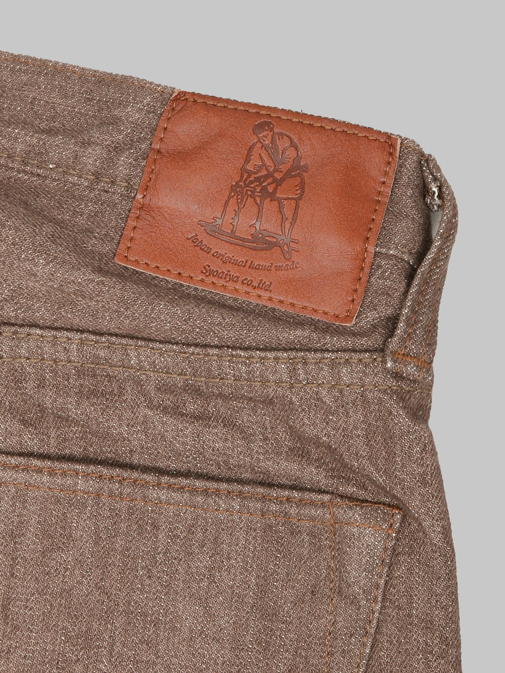 Pure Blue Japan BR019 Sulfur Brown Relaxed Tapered Jeans patch leather