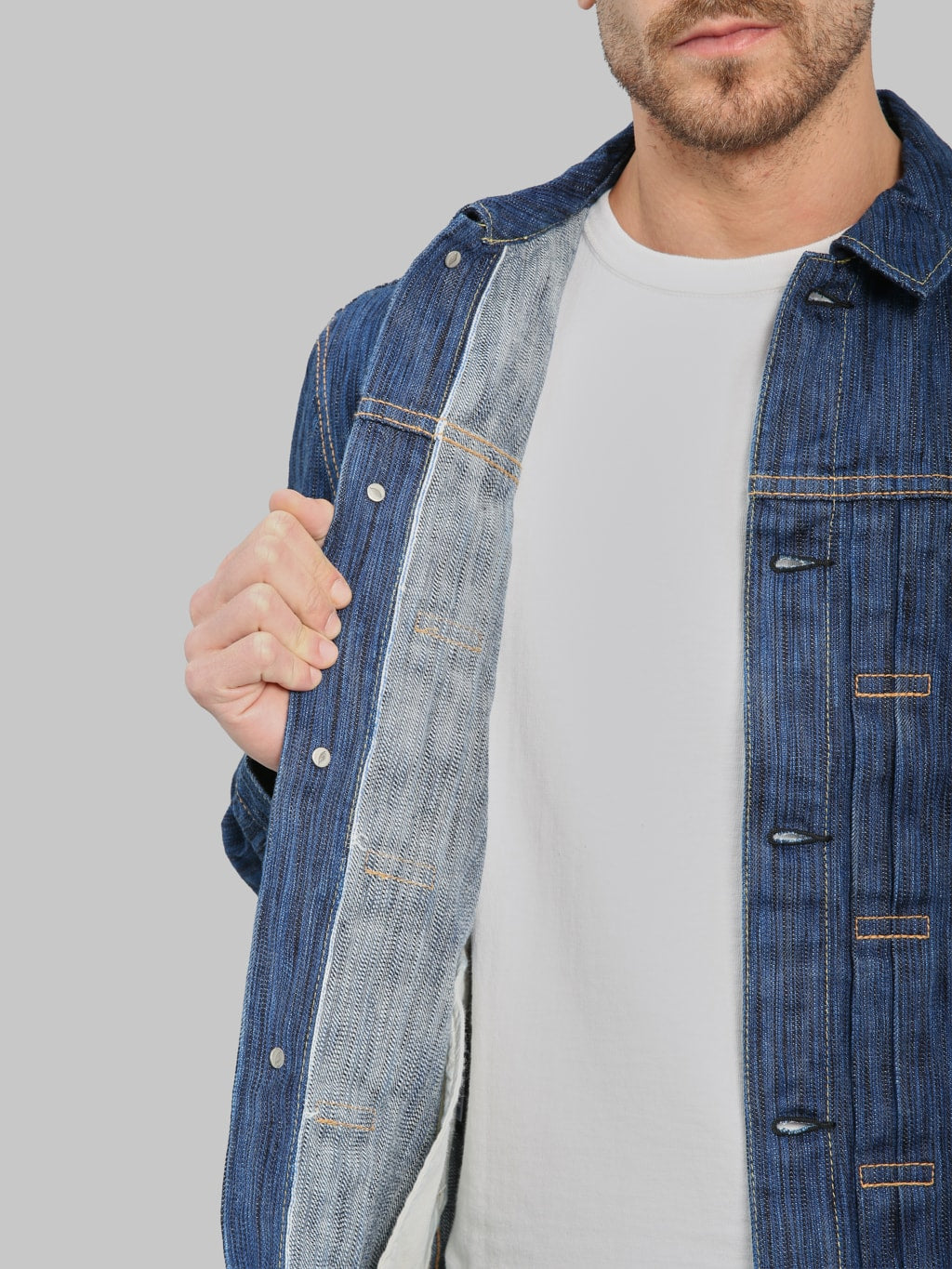 Pure Blue Japan 6225L Waterfall Type 2 Jacket Light Indigo interior