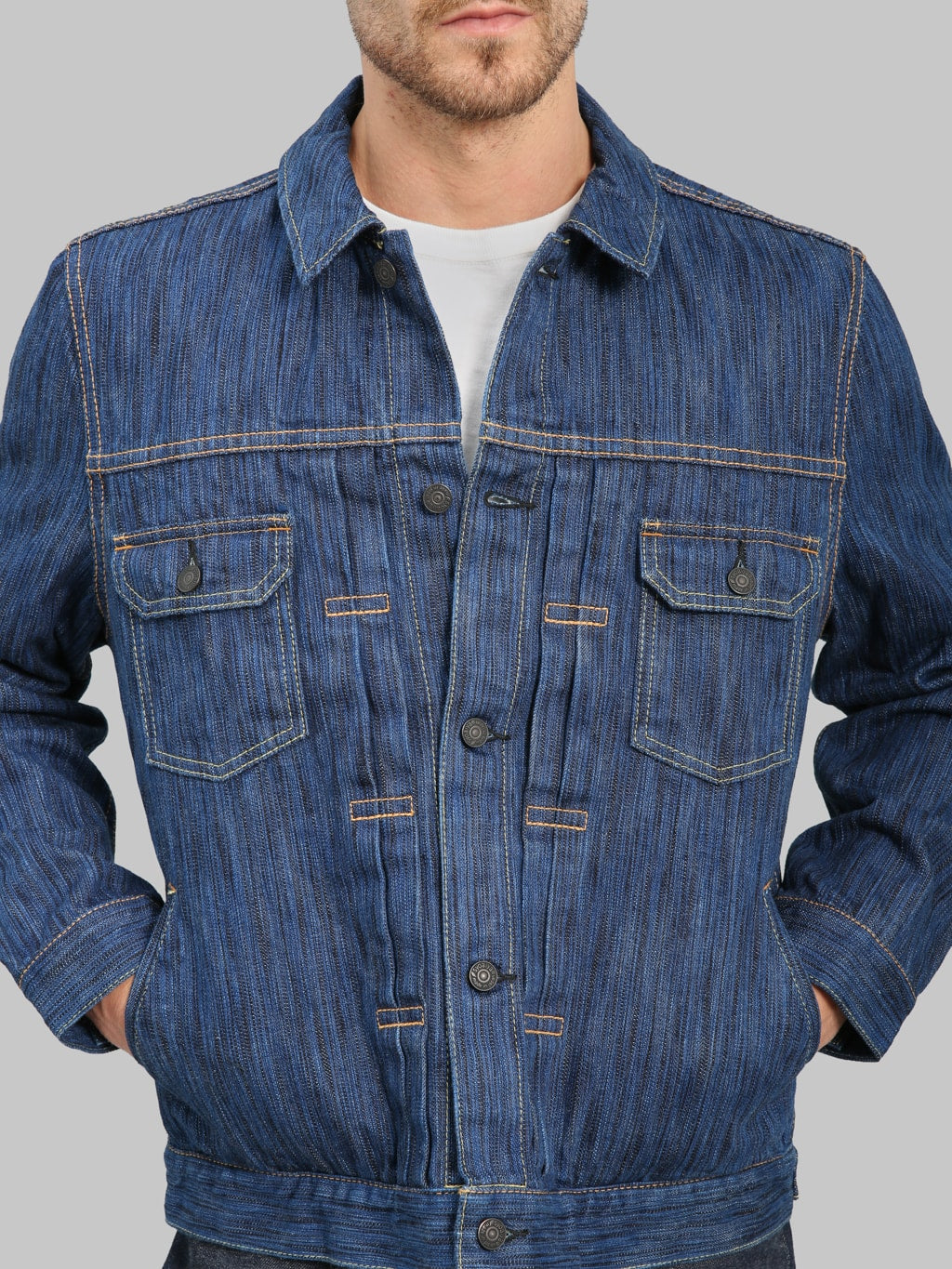 Pure Blue Japan 6225L Waterfall Type 2 Jacket Light Indigo chest pockets