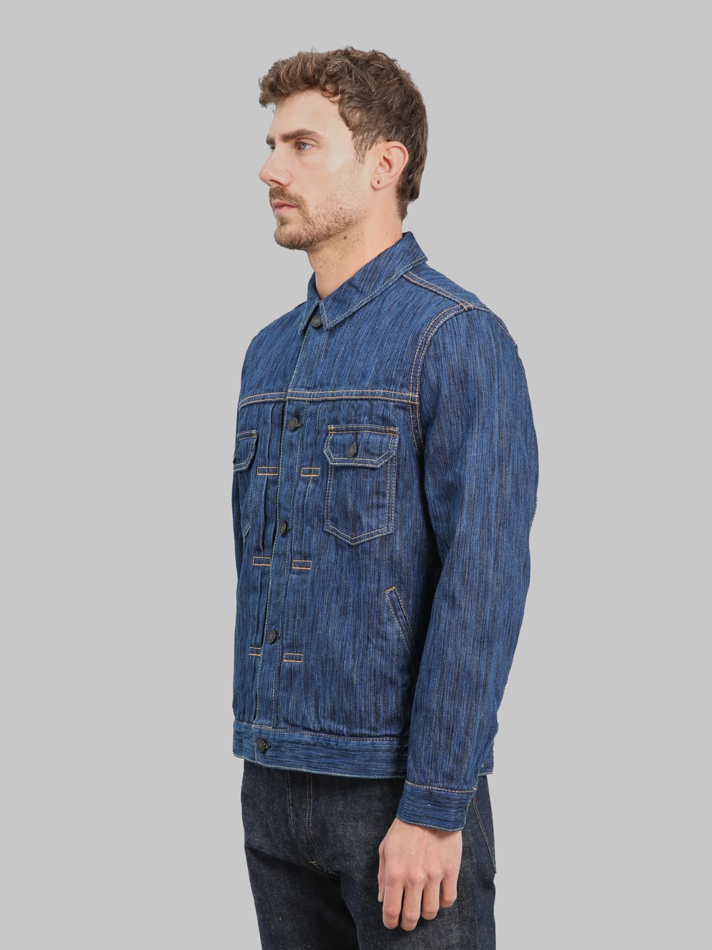 Pure Blue Japan 6225L Waterfall Type 2 Jacket Light Indigo side look