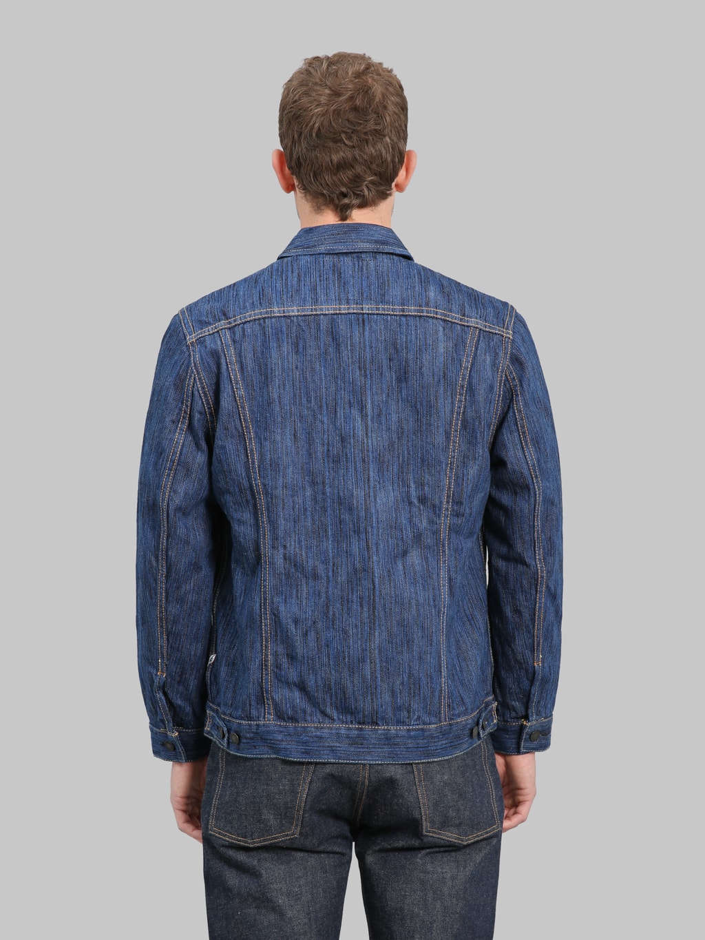 Pure Blue Japan 6226 Waterfall Type 3 Jacket Light Indigo back fit