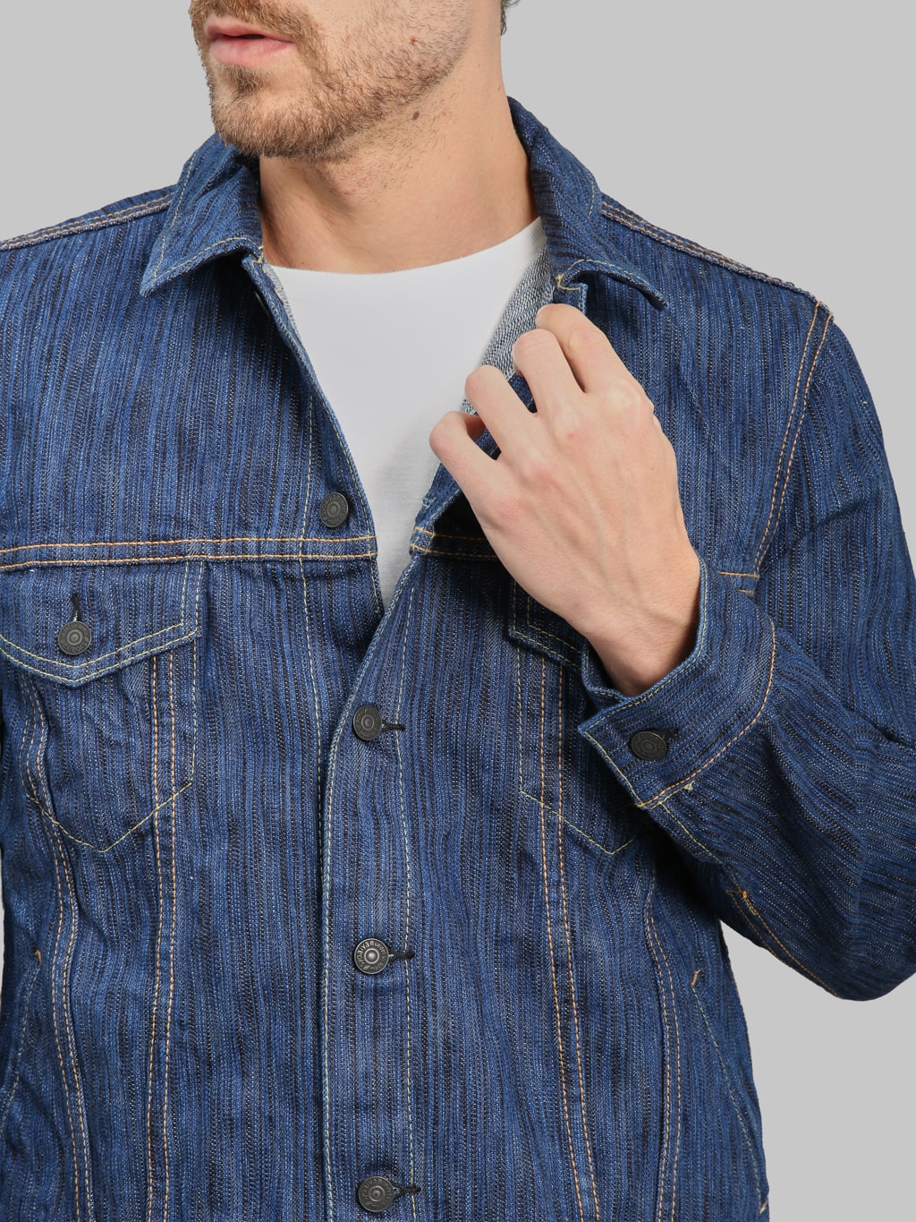 Pure Blue Japan 6226 Waterfall Type 3 Jacket Light Indigo chest details