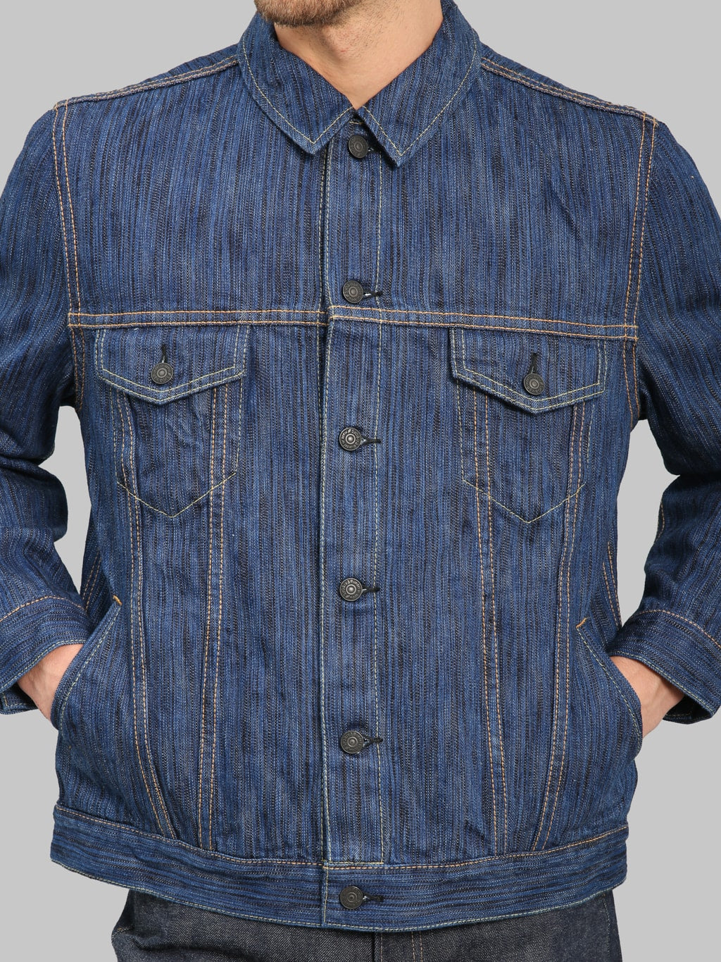 Pure Blue Japan 6226 Waterfall Type 3 Jacket Light Indigo side pockets