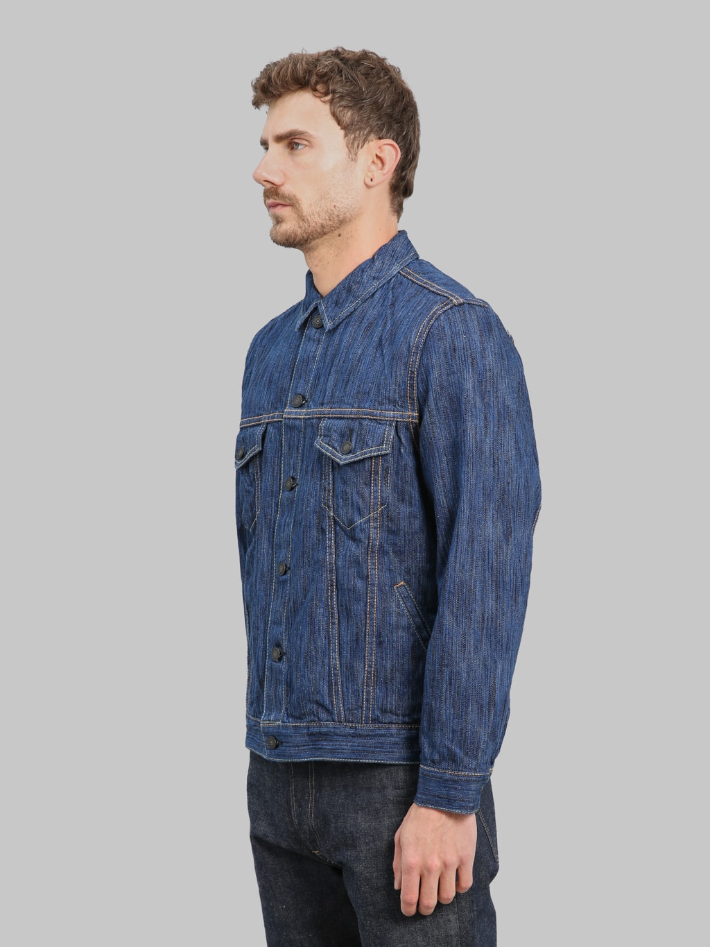 Pure Blue Japan 6226 Waterfall Type 3 Jacket Light Indigo side fit