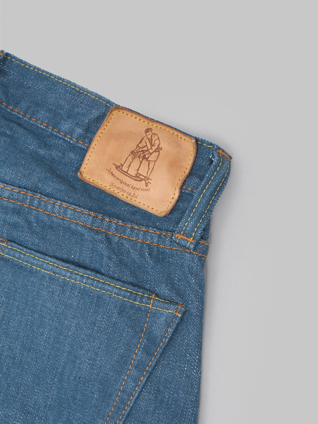 pure blue japan 14oz smoky blue regular straight selvedge jeans leather patch