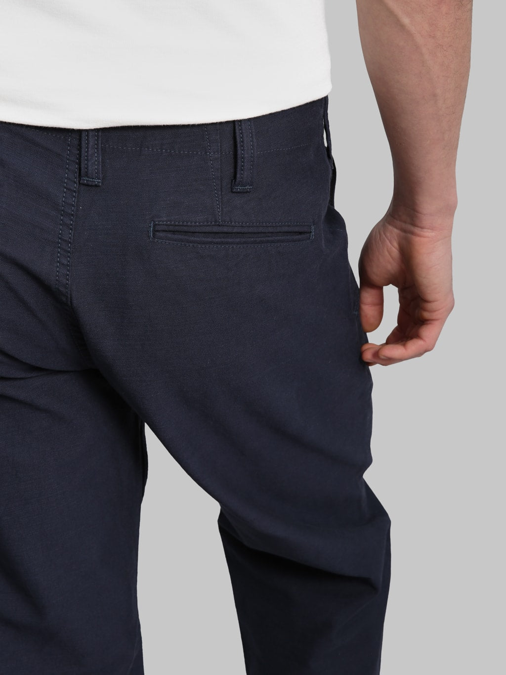 Pure Blue Japan 1185NV Satin Sulfur Dye Piped Straight Trousers Navy  back pocket