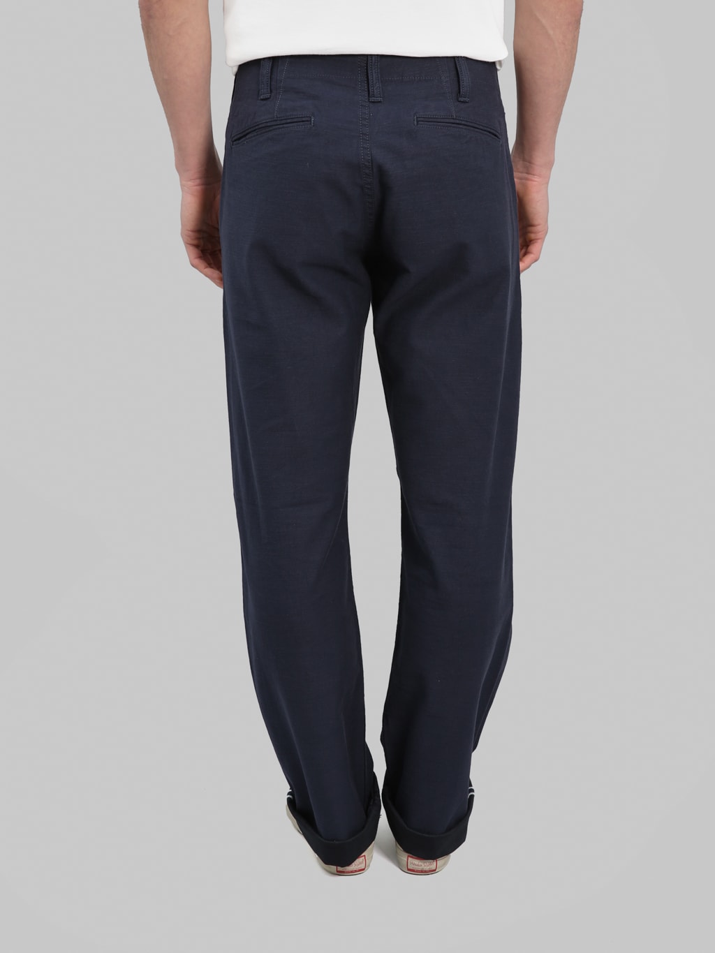 Pure Blue Japan 1185NV Satin Sulfur Dye Piped Straight Trousers Navy back