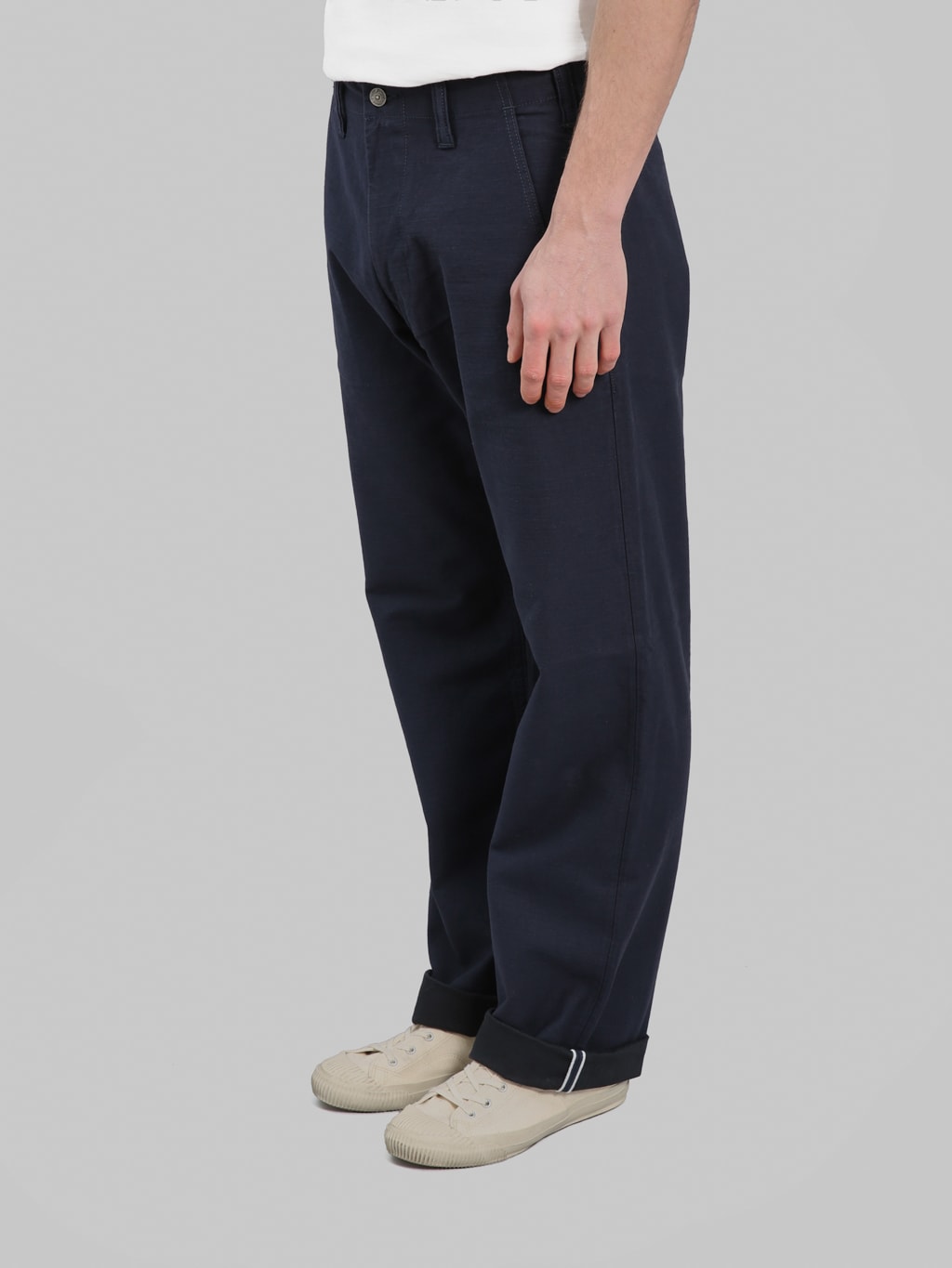 Pure Blue Japan 1185NV Satin Sulfur Dye Piped Straight Trousers Navy side