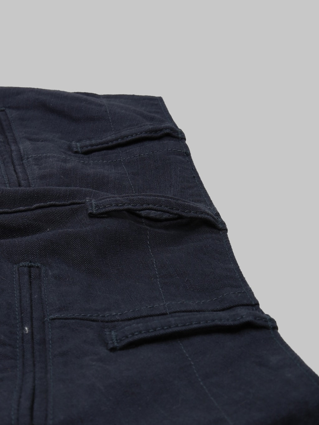 Pure Blue Japan 1185NV Satin Sulfur Dye Piped Straight Trousers Navy belt loop