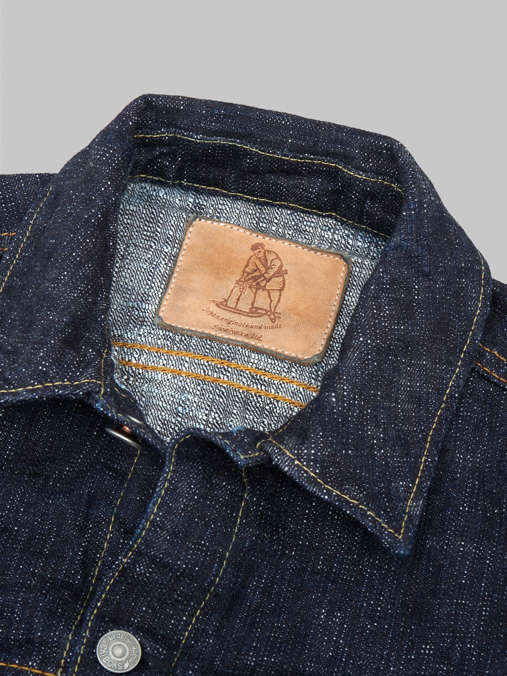 pure blue japan double slub type III selvedge denim jacket  leather patch